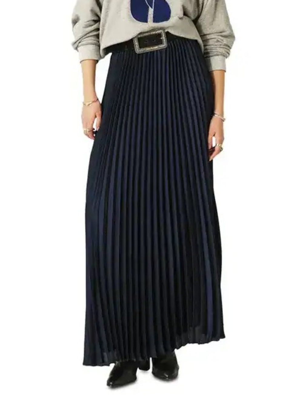 Ba&sh Pleated Navy Maxi Skirt - XS